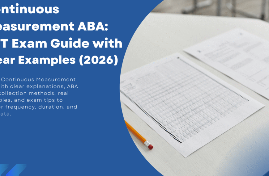 Continuous measurement ABA showing frequency, rate, duration, latency, and IRT examples
